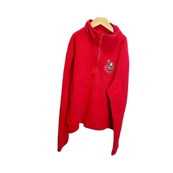 Disney Store Minnie Mouse Womens Fleece Jacket M Red 1/4 Zip Long Sleeved - Picture 1 of 5